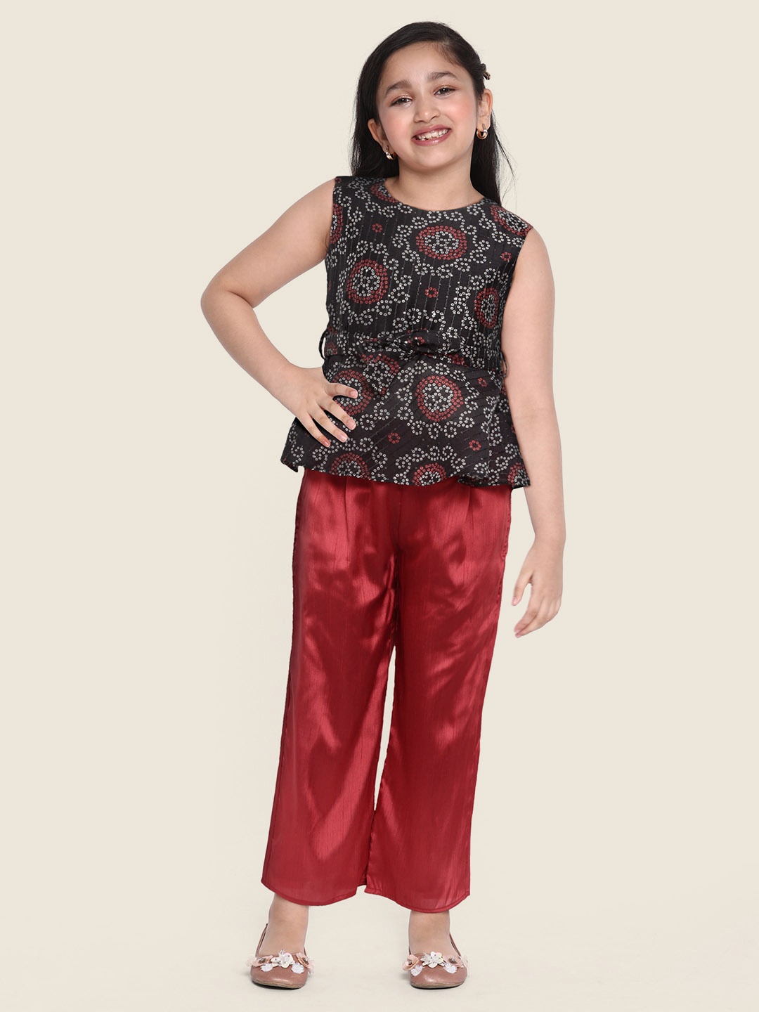 

Ethnovog Girls Black Bandhani Printed Empire Kurti with Palazzos