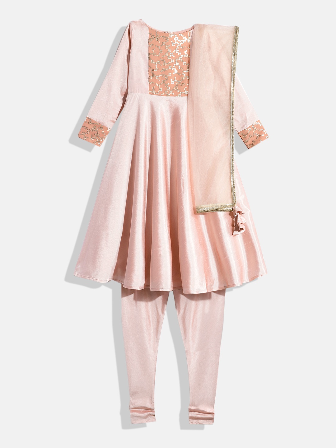 

Ethnovog Girls Pink Yoke Design Empire Sequinned Kurta with Pyjamas