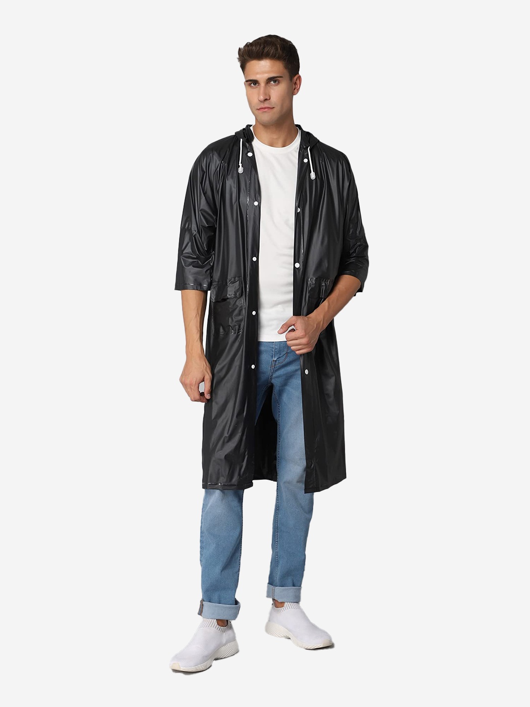 

THE CLOWNFISH Men Black Solid Waterproof Rain Jacket