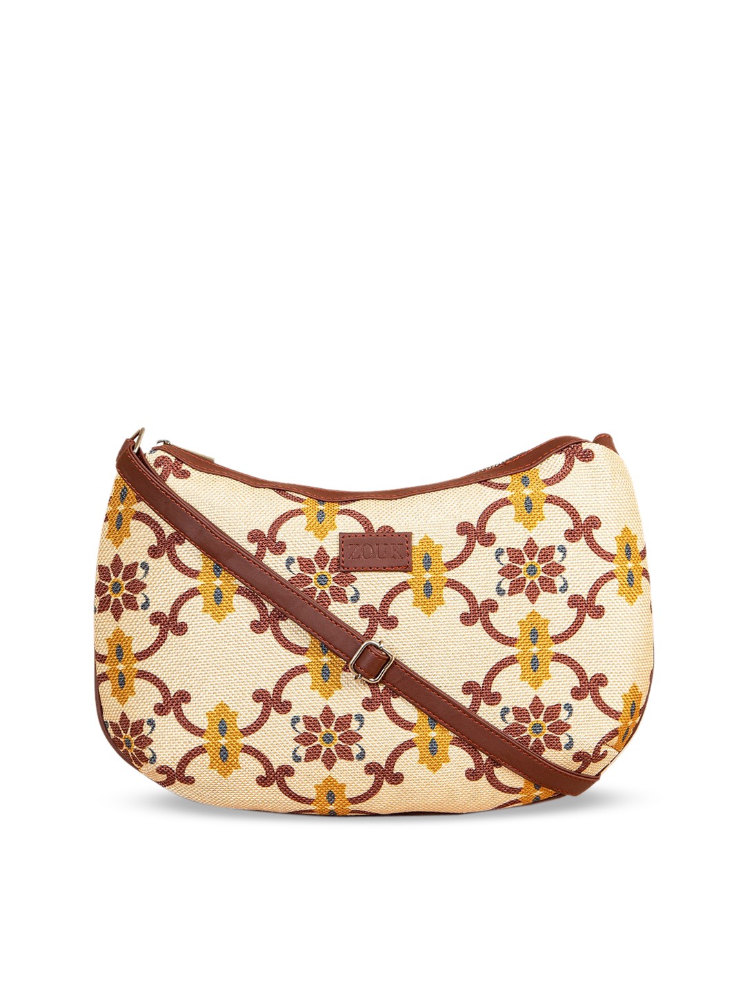 

ZOUK Women Yellow Chandra Mahal Raj Gadi Motif Printed Structured Sling Bag