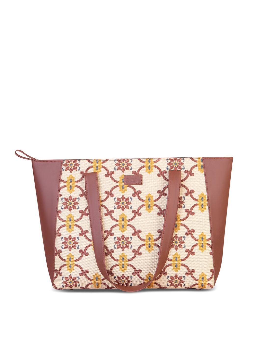 

ZOUK Yellow Ethnic Motifs Printed Structured Tote Bag