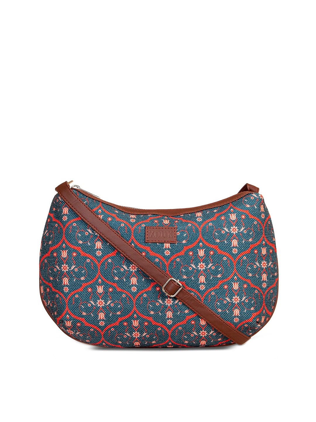 

ZOUK Navy Blue Ethnic Motifs Printed Structured Hobo Bag