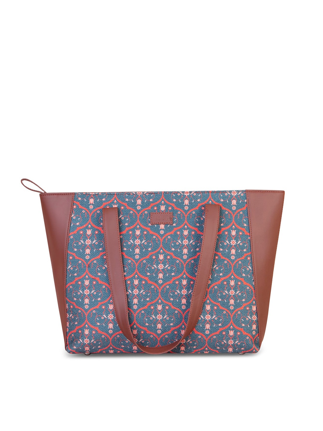

ZOUK Navy Blue Printed Structured Tote Bag