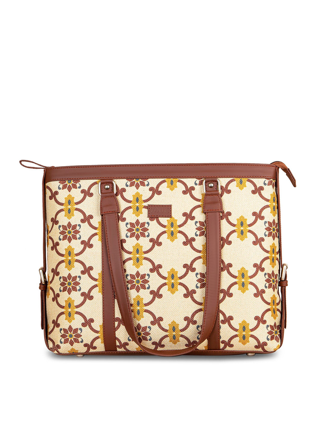 

ZOUK Women Yellow Chandra Mahal Raj Gadi Motif Printed Structured Laptop Shoulder Bag