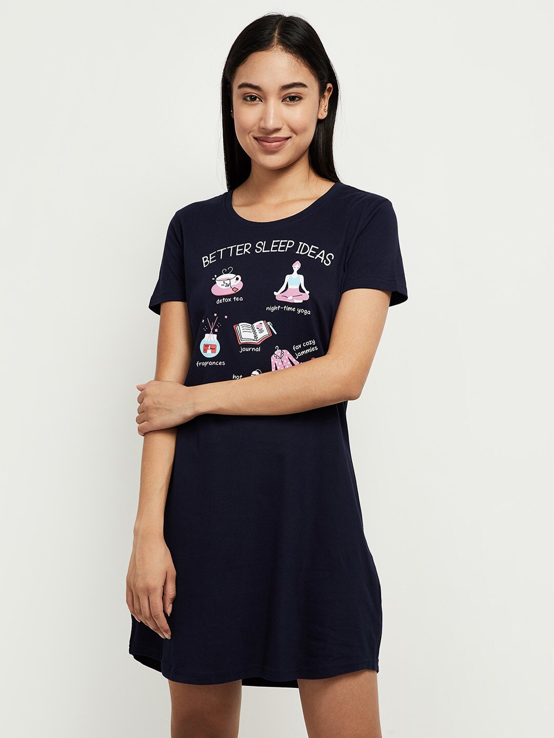 

max Women Navy Blue Printed Cotton Nightdress