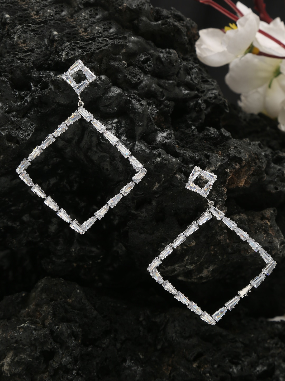 

YouBella Silver-Plated Stone Studded Drop Earrings