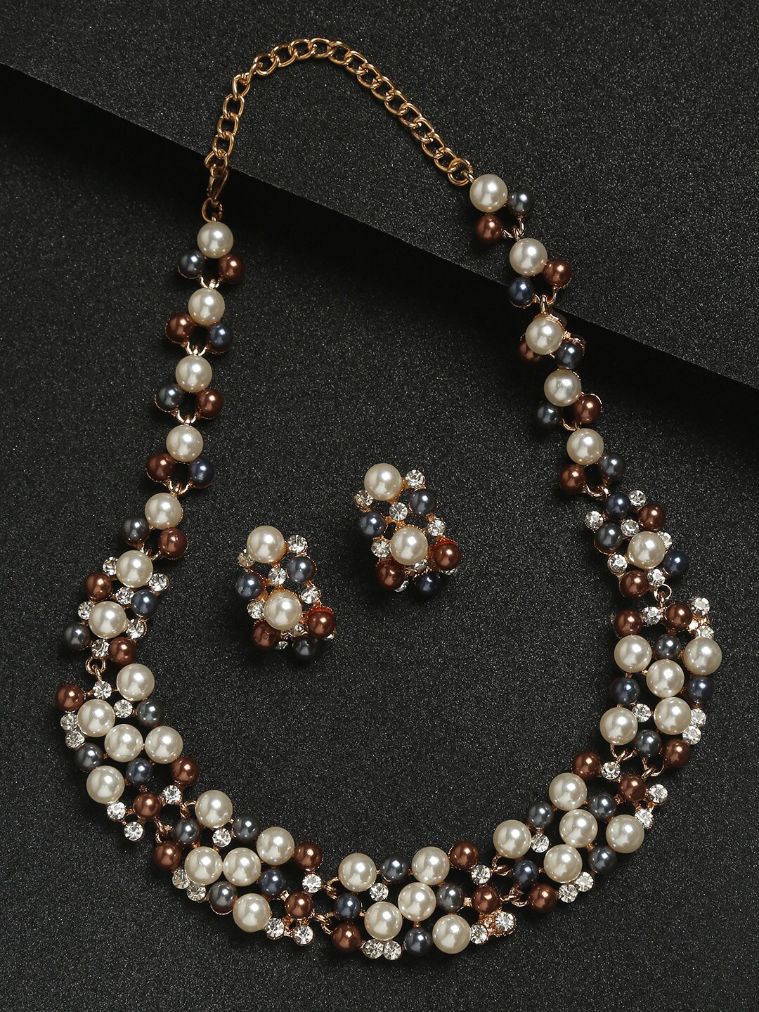 

YouBella Gold-Plated Brown & White Stone-Studded Jewellery Set