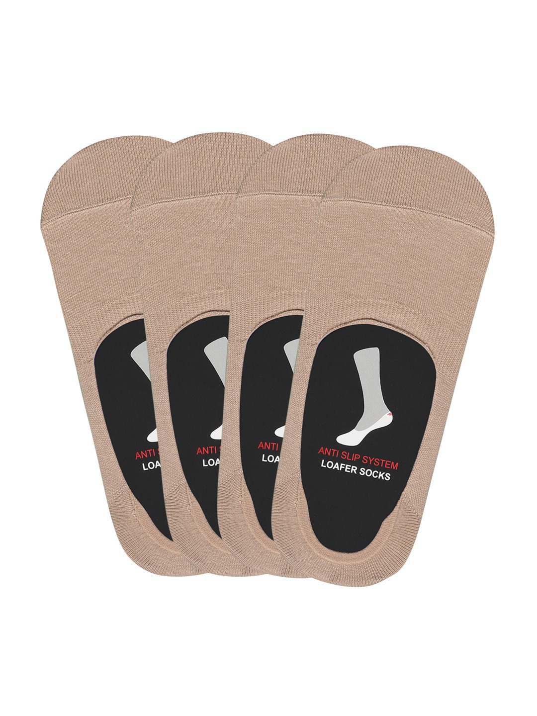 

Balenzia Men Beige Set of 4 Anti-Slip Loafer Socks