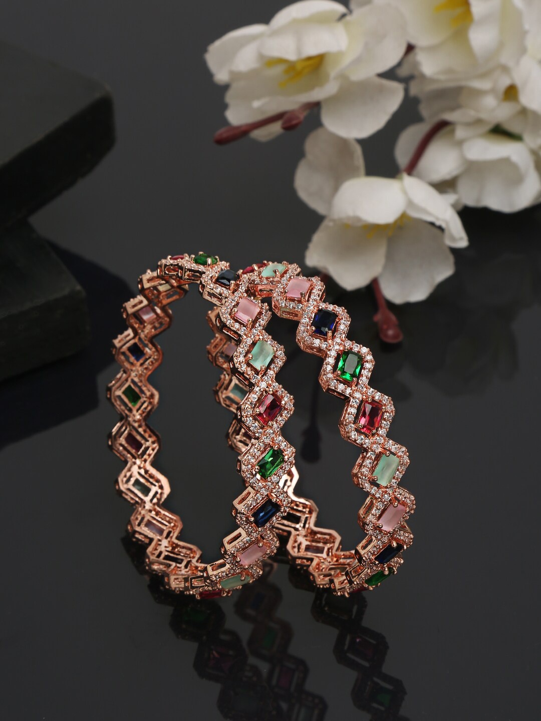 

YouBella Set Of 2 Gold-Plated & Stone-Studded Bangles