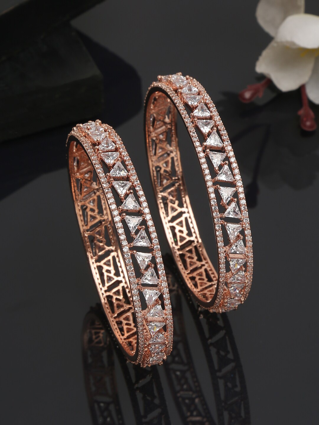 

YouBella Set of 2 Gold-Plated White Stone-Studded Bangles, Rose gold