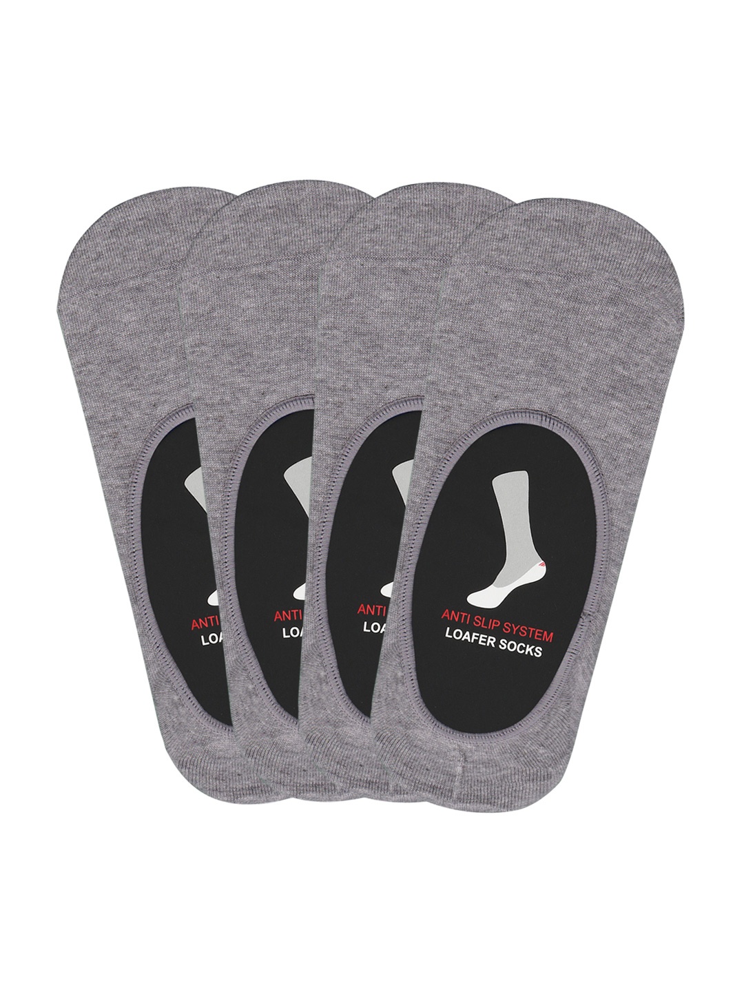 

Balenzia Men Grey Set of 4 Anti-Slip Loafer Socks