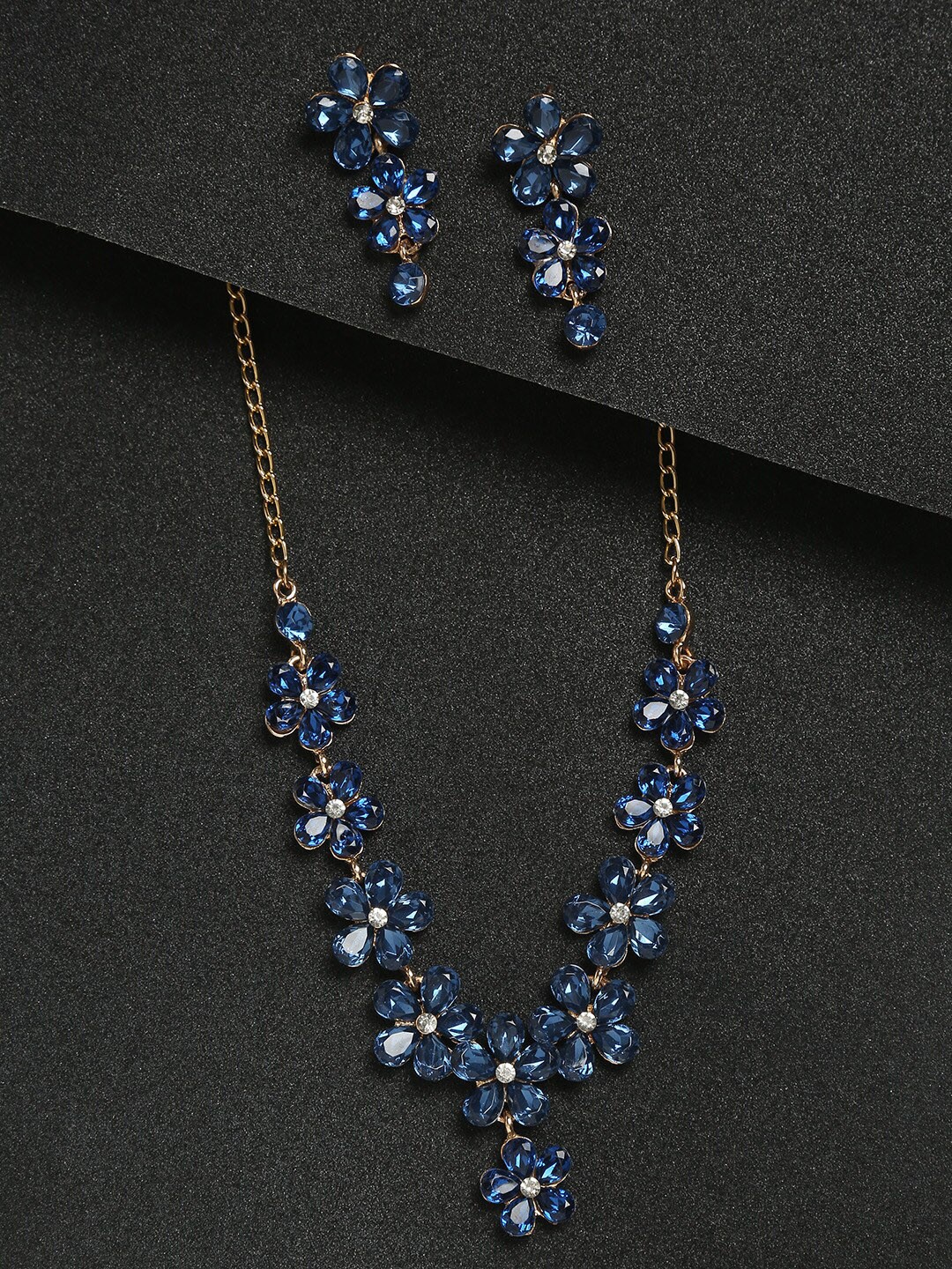 

YouBella Gold-Plated Blue Stone Studded Jewellery Set