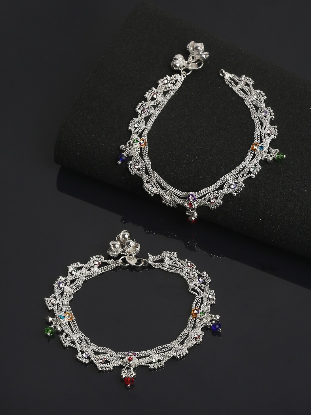 

YouBella Set Of 2 Silver-Plated Multi-Colored Beaded Anklet