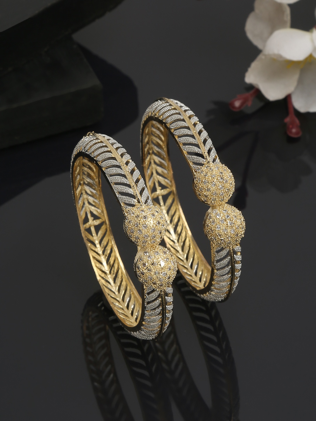 

YouBella Set of 2 Gold-Plated Studded Bangles, Rose gold