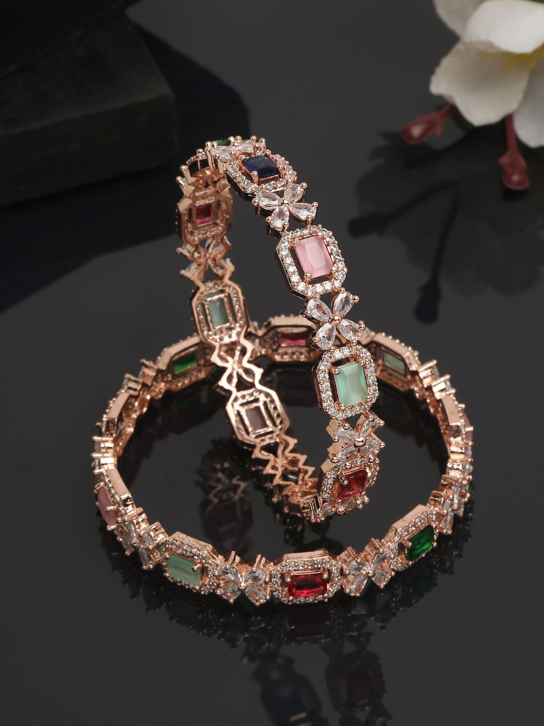 

YouBella Set Of 2 Rose Gold-Plated & Stone Studded Bangle