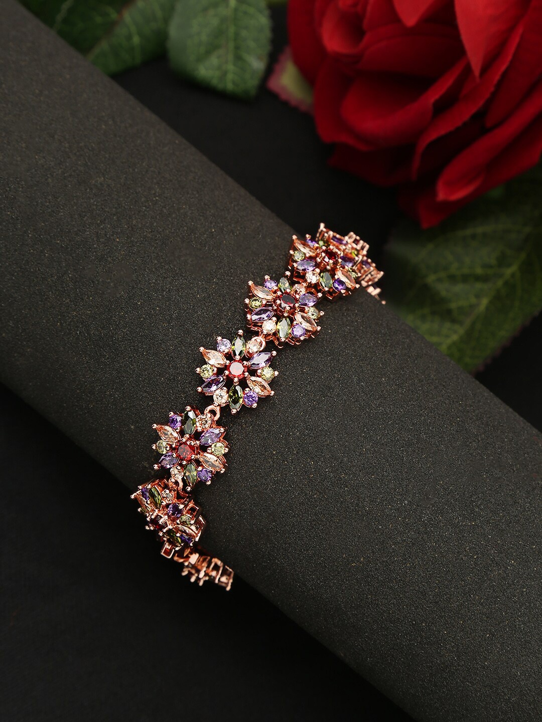 

YouBella Women Gold-Plated Purple Crystals Studded Bangle-Style Bracelet