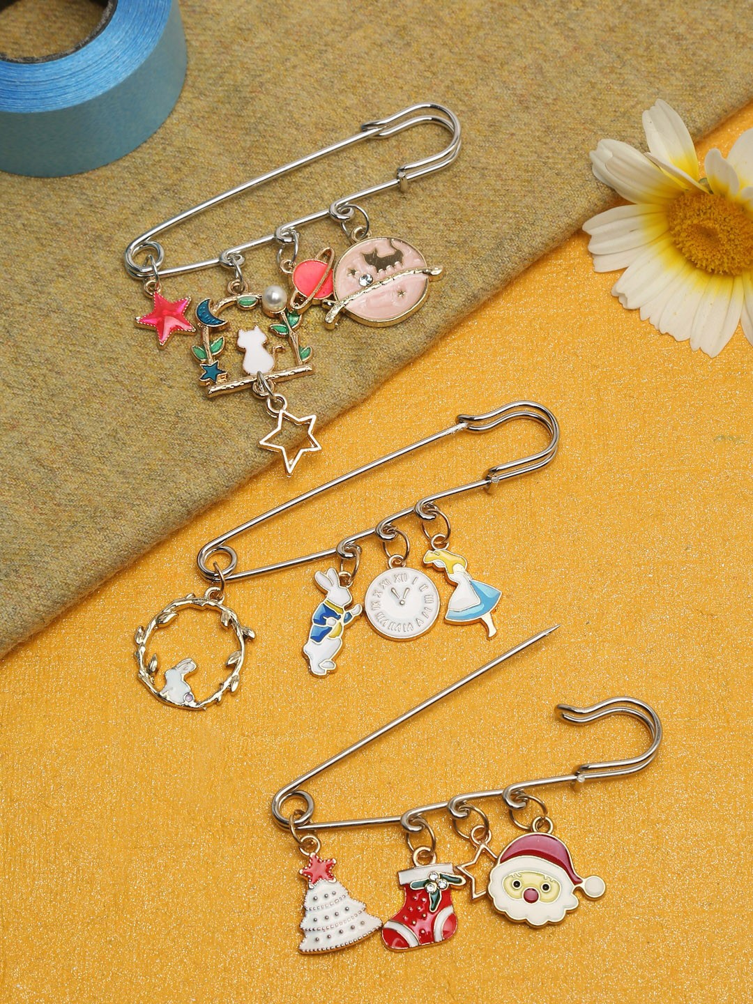 

Celena Cole Set of 3 Label Pin In Brooch, Multi