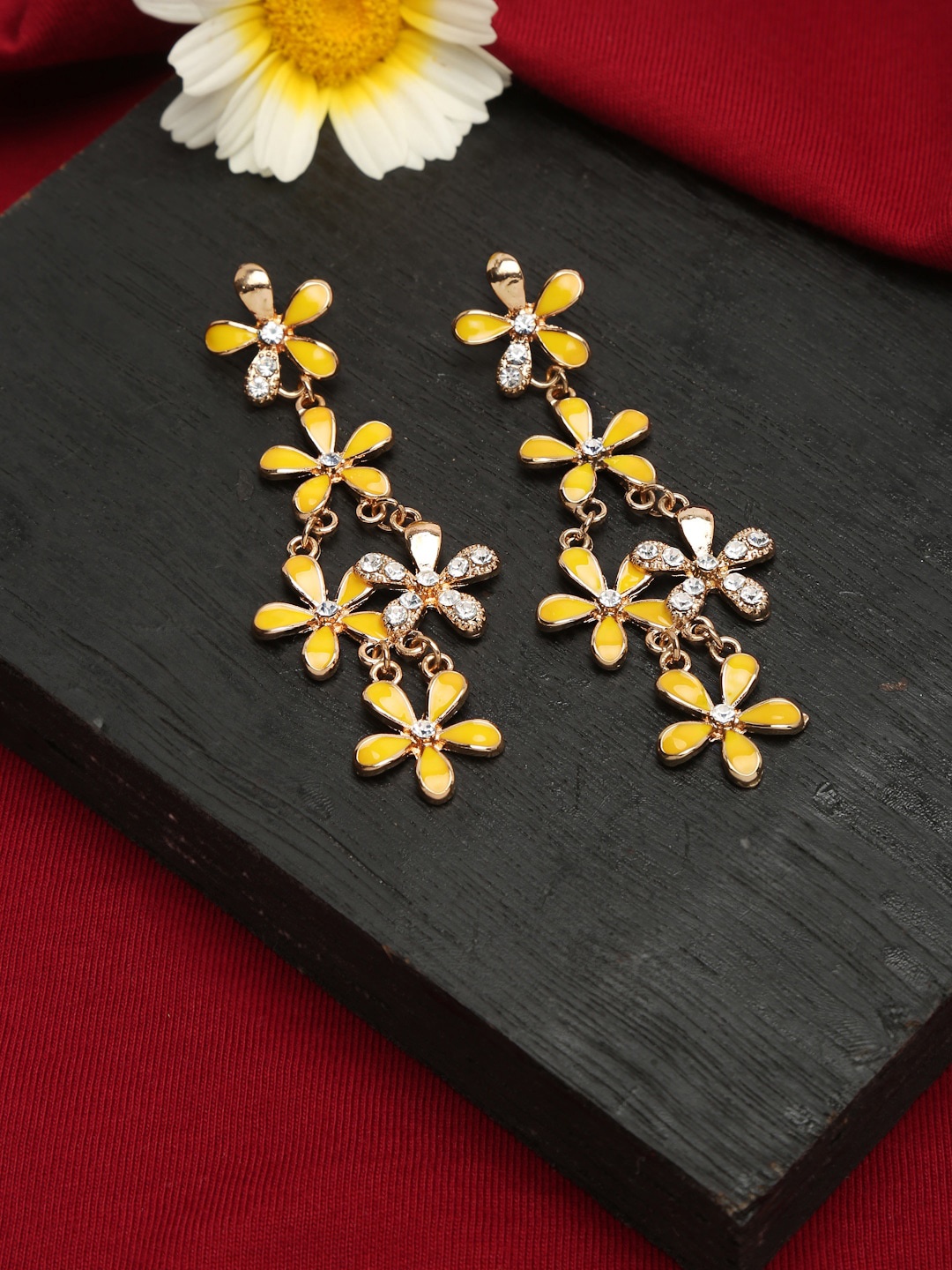 

Celena Cole Yellow Gold-Plated Contemporary Drop Earrings