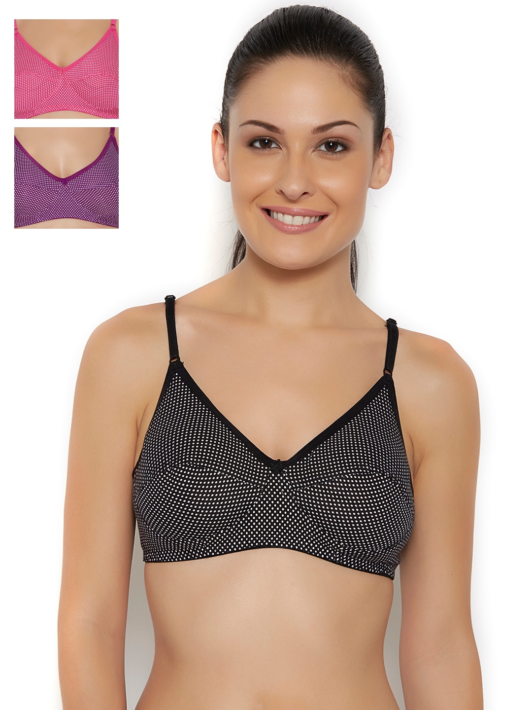 

Floret Pack of 3 Polka Dot Print Bras, Purple
