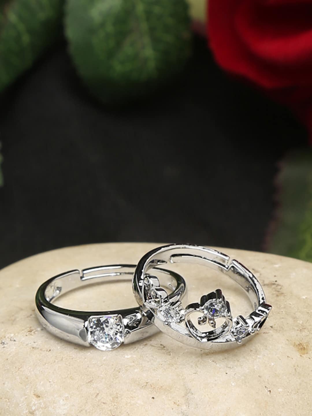 

Celena Cole Set of 2 Silver-Plated Stone Studded Couple Ring