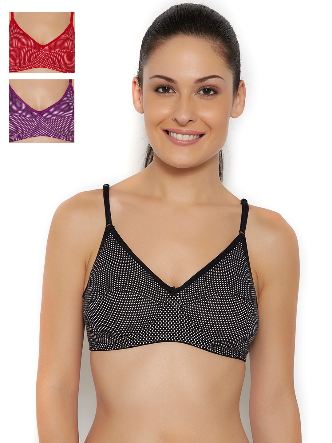 

Floret Pack of 3 Polka Dot Print Bras, Purple