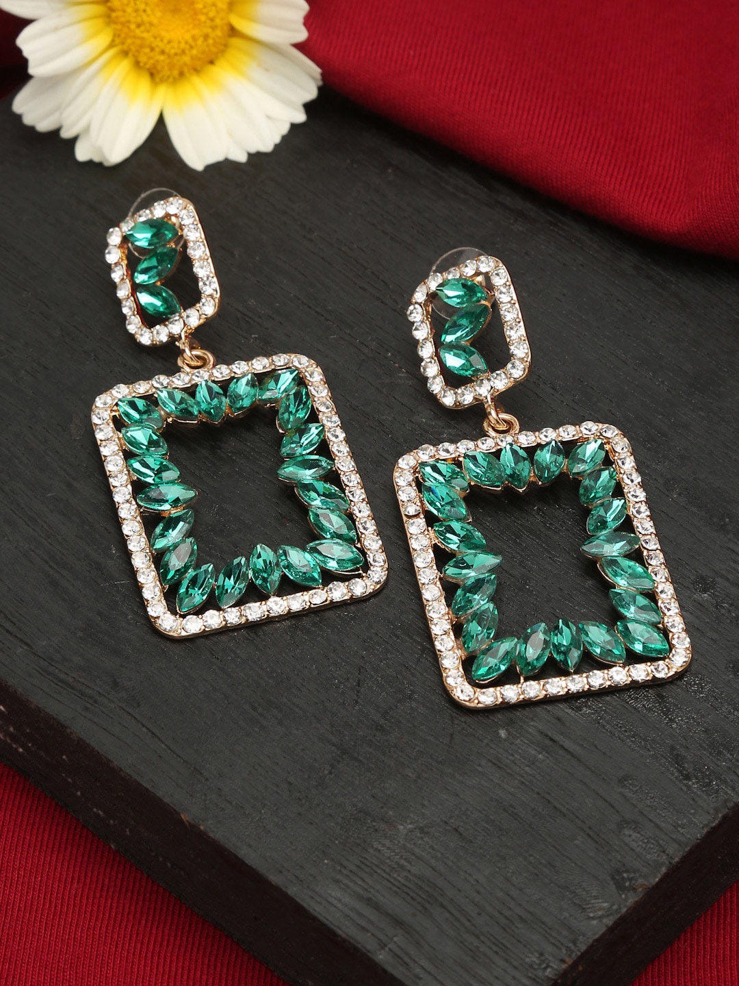 

Celena Cole Green Gold-Plated Contemporary Drop Earrings