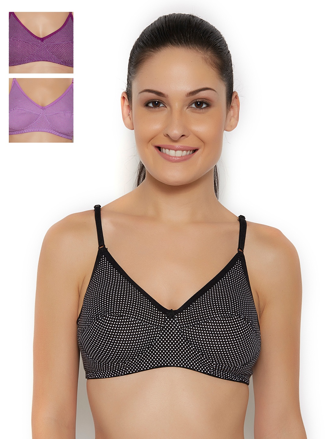 

Floret Pack of 3 Polka Dot Print Full-Coverage Bras, Black