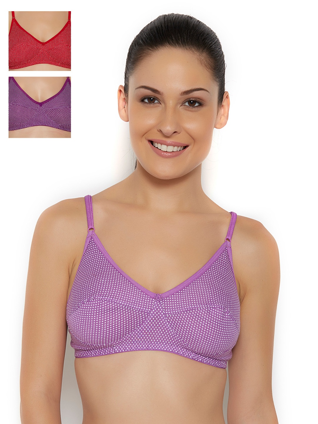 

Floret Pack of 3 Polka Dot Print Full-Coverage Bras, Purple