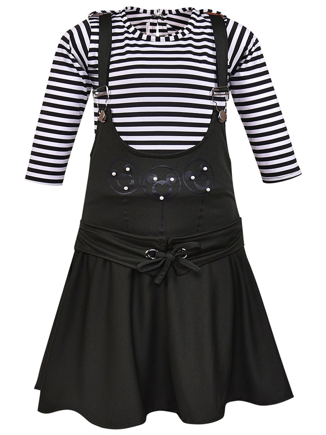 

Wish Karo Girls Green & Black Striped Top with Skirt
