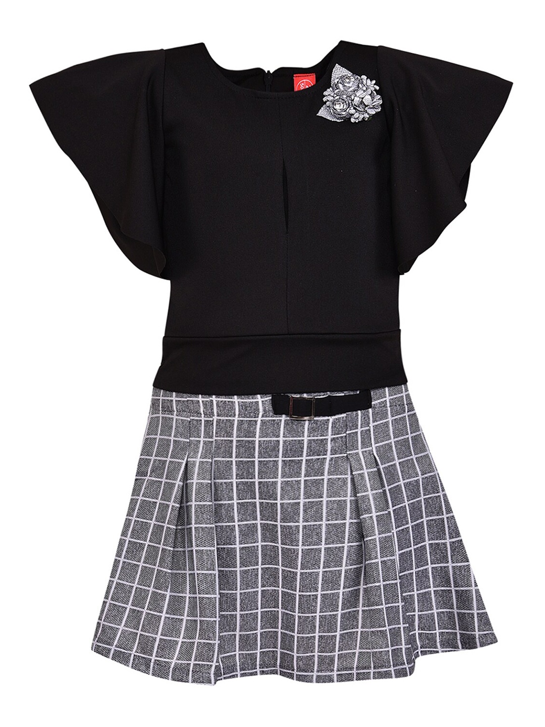 

Wish Karo Girls Grey & Black Top with Skirt
