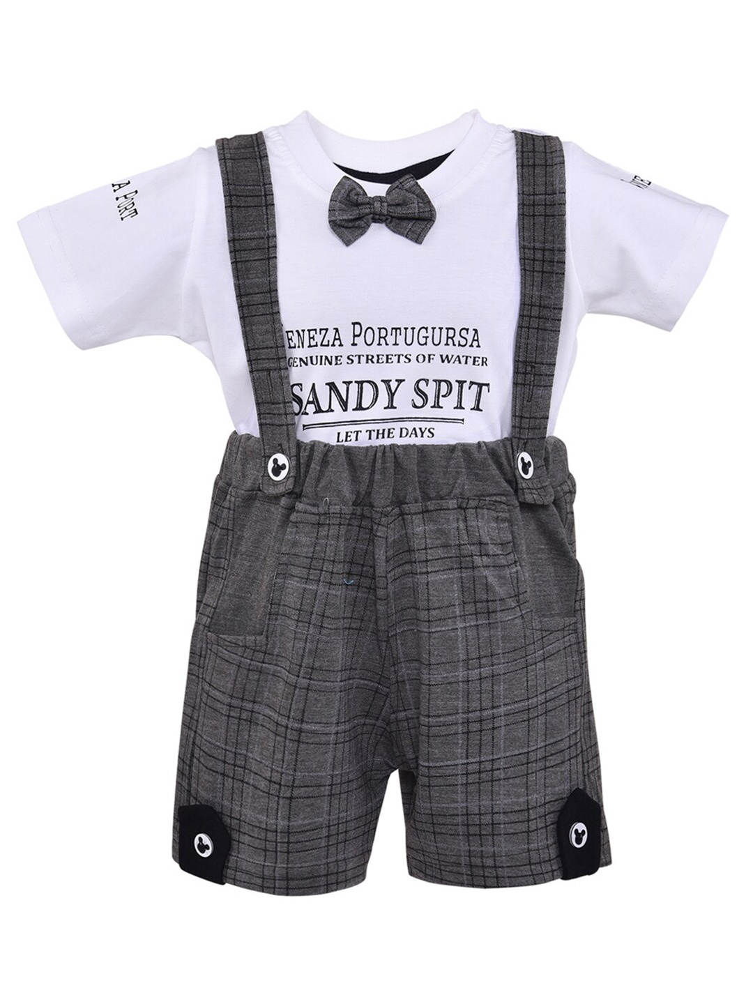 

Wish Karo Girls Grey & White Printed T-shirt with Dungaree