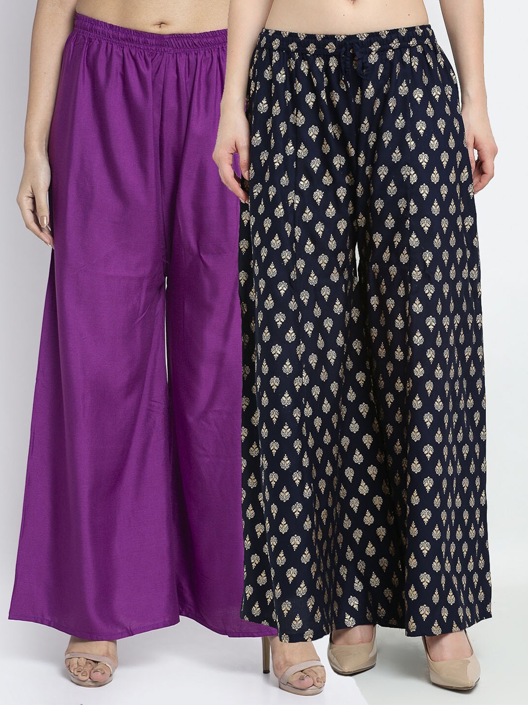 

Jinfo Women Set Of 2 Printed Flared Fit Palazzo, Purple