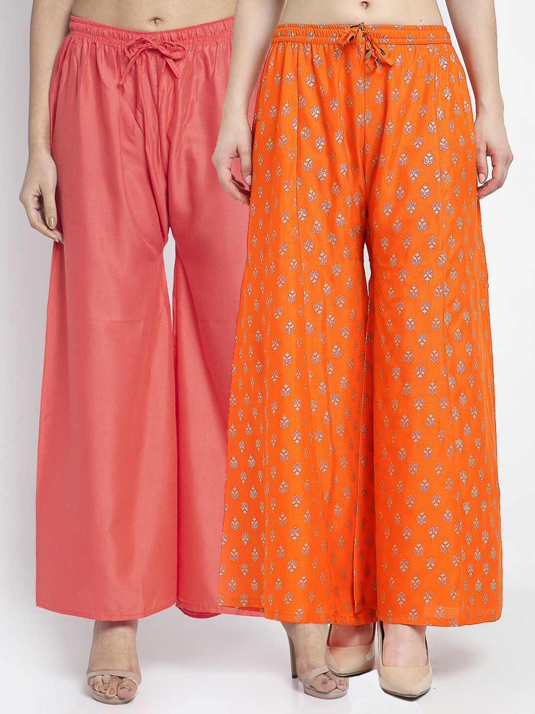 

Jinfo Women Set Of 2 Printed Flared Fit Palazzo, Orange