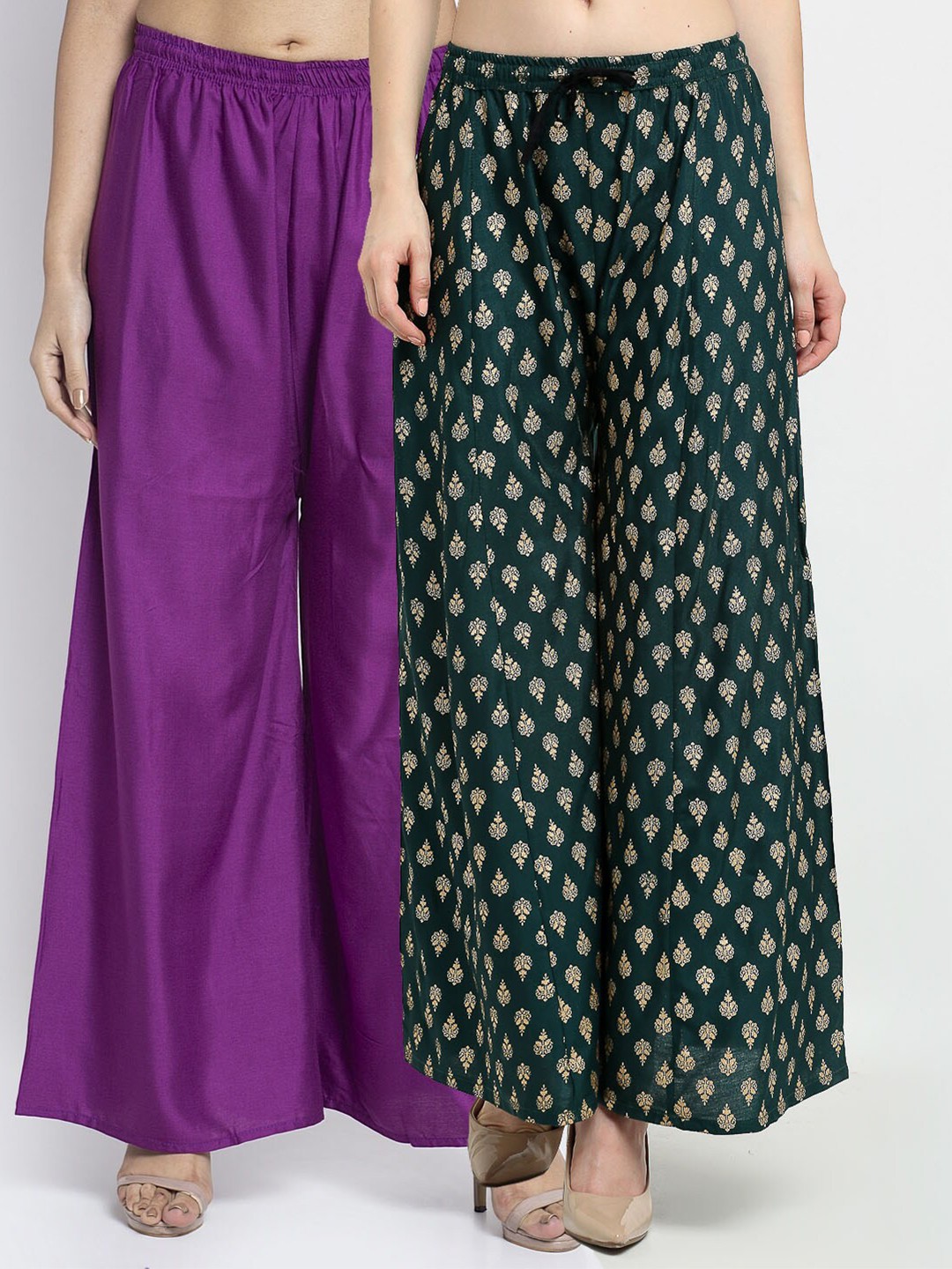 

Jinfo Women Set Of 2 Printed Flared Fit Palazzo, Purple
