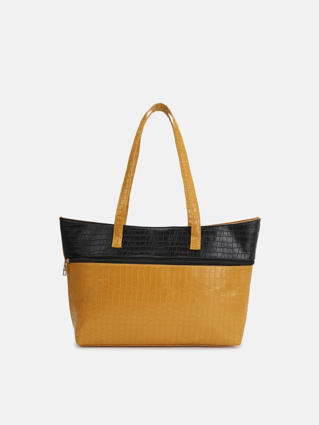 

FABBHUE Mustard Colourblocked PU Oversized Shopper Shoulder Bag