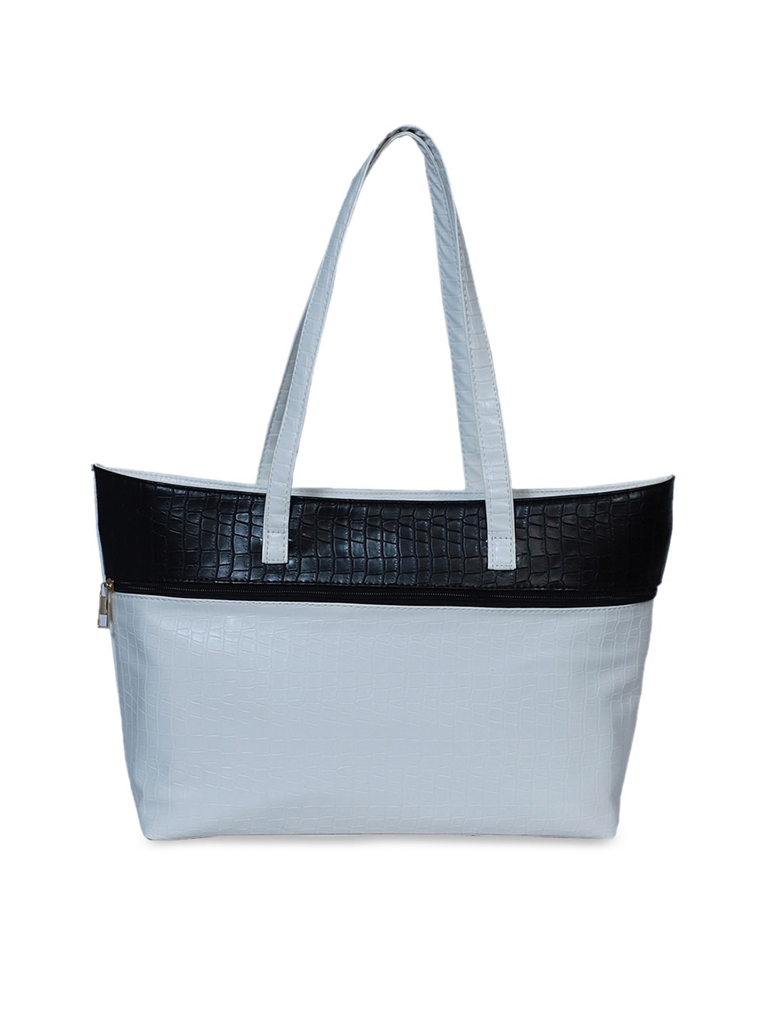 

FABBHUE Off-White & Black Colourblocked Textured PU Structured Shoulder Bag