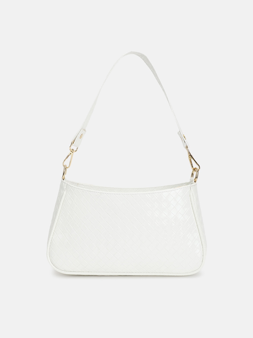

FABBHUE White Textured PU Structured Shoulder Bag with Quilted