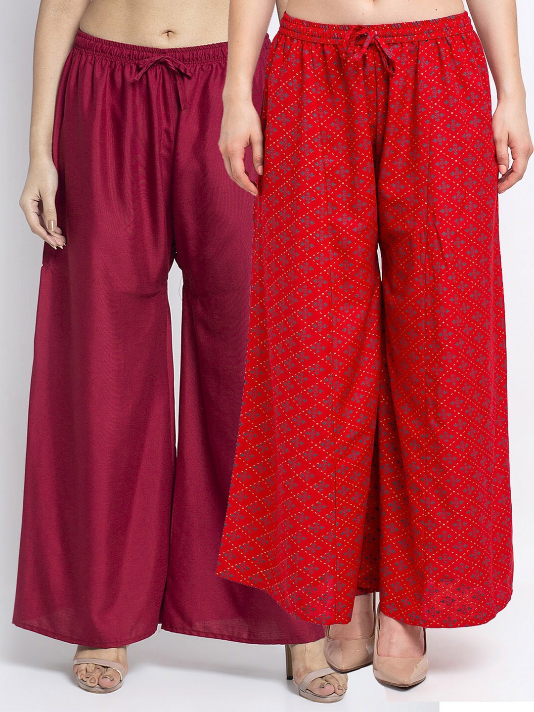 

Jinfo Women Set Of 2 Printed Flared Fit Palazzo, Maroon