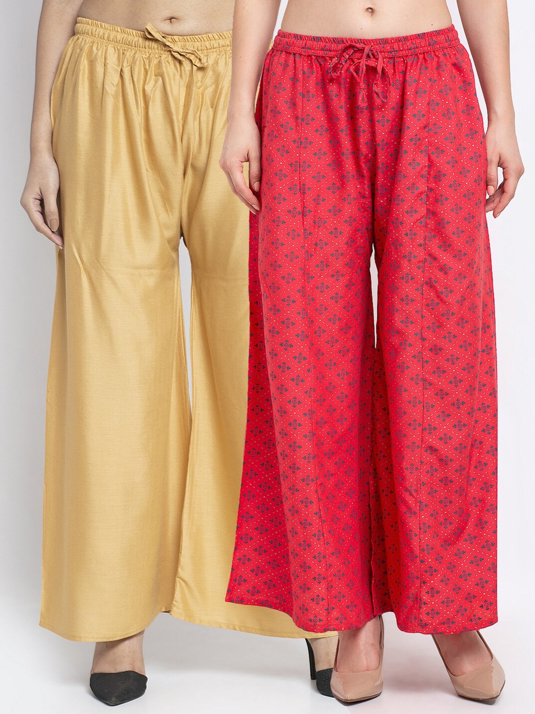 

Jinfo Women Set Of 2 Gold-Toned & Pink Ethnic Motifs Printed Ethnic Palazzos