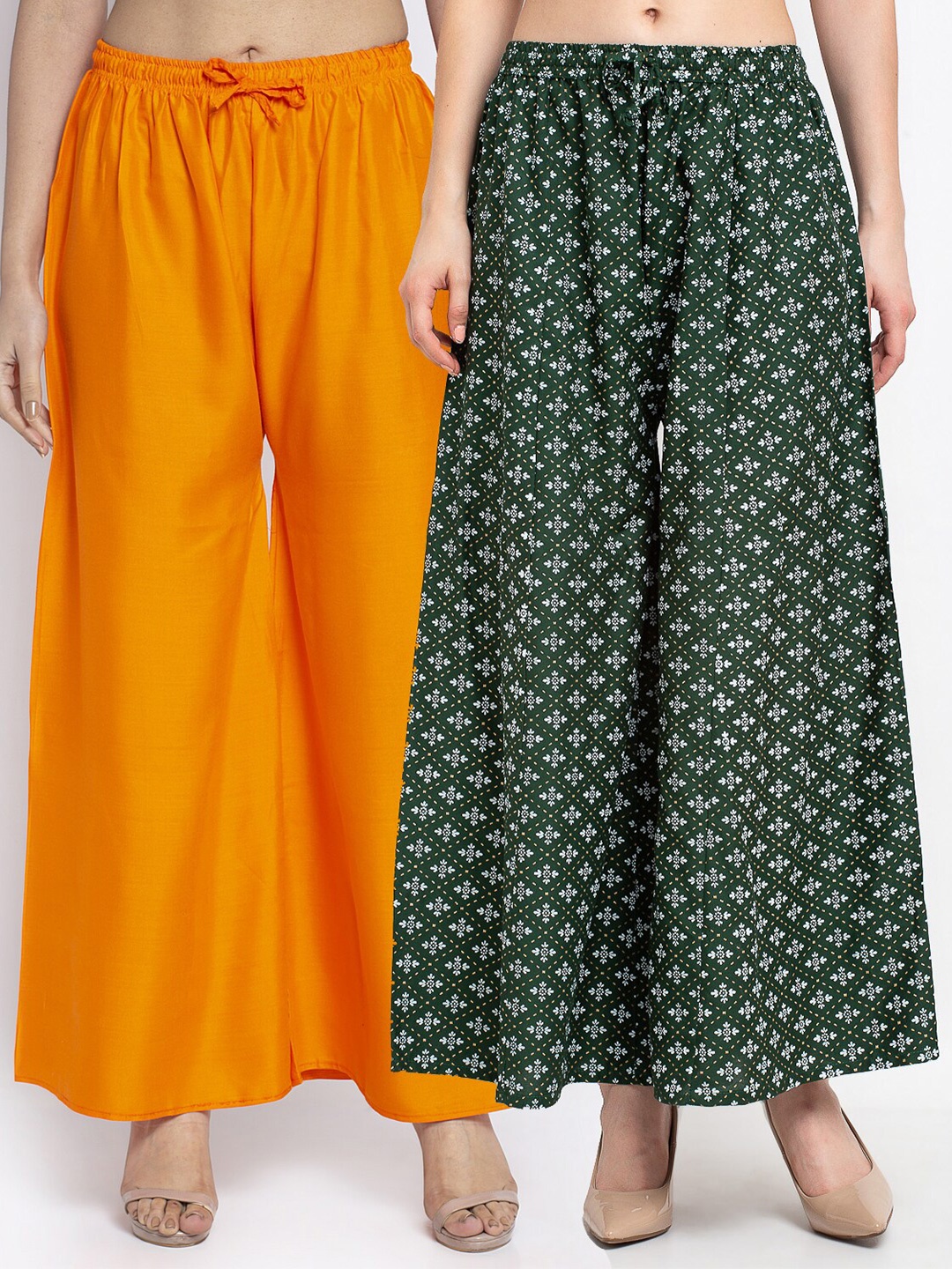 

Jinfo Women Set Of 2 Printed Flared Fit Palazzo, Orange
