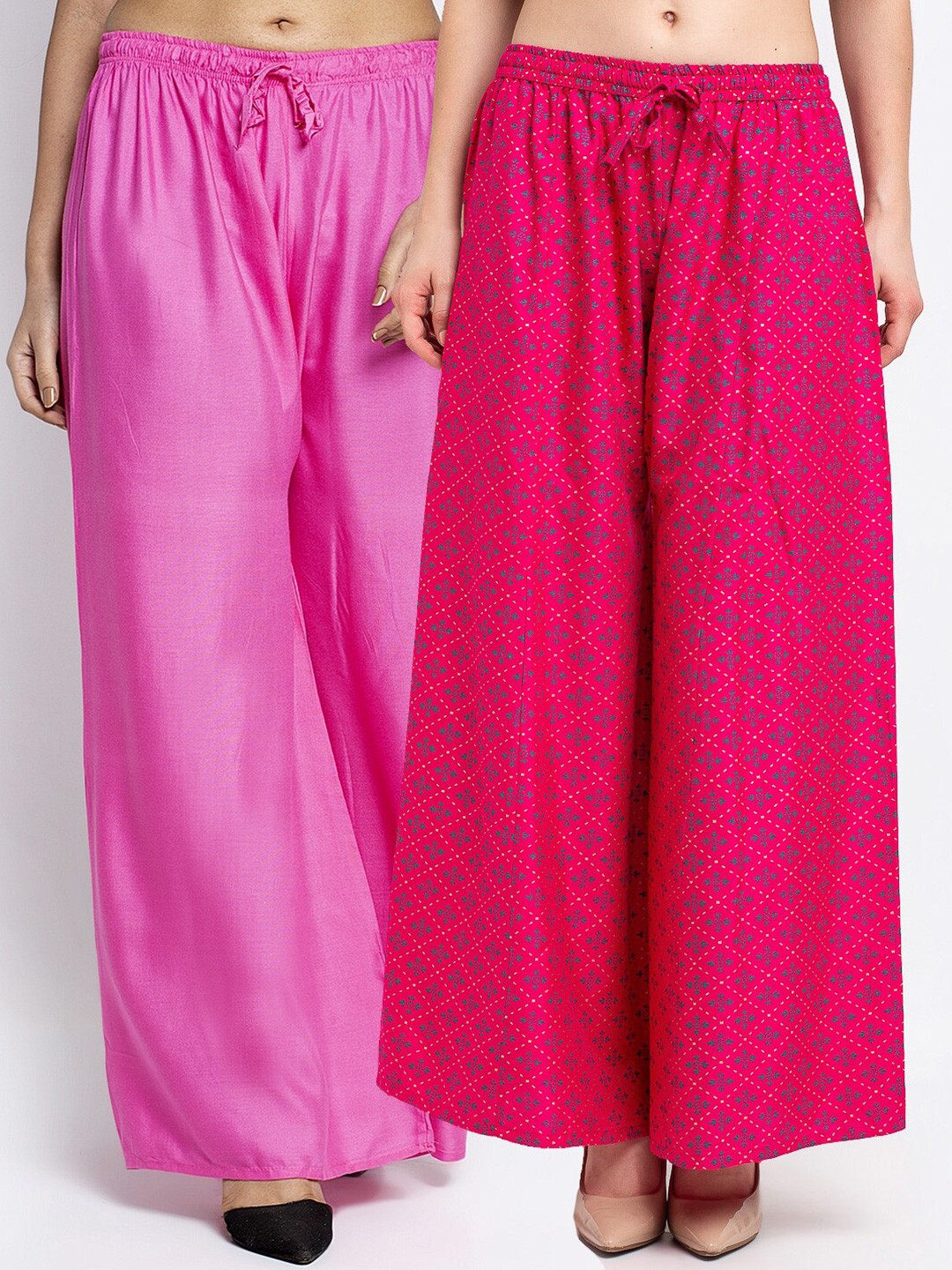 

Jinfo Women Pack of 2 Printed Flared Knitted Ethnic Palazzos, Pink