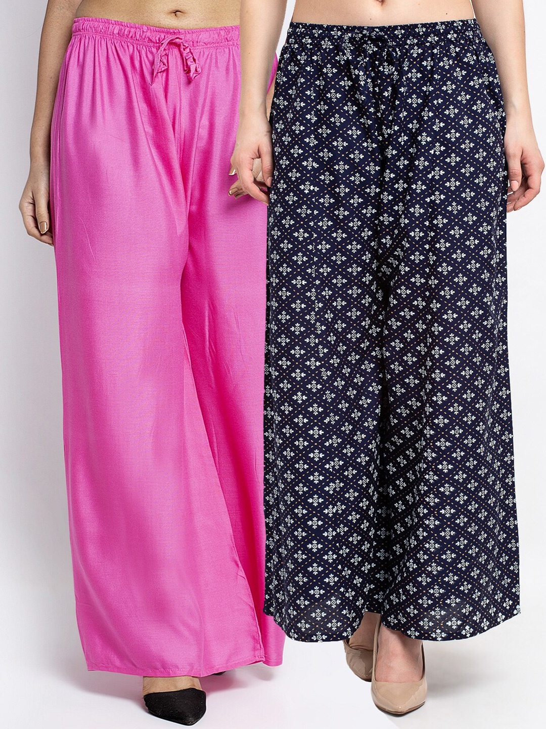 

Jinfo Women Pack of 2 Printed Flared Knitted Ethnic Palazzos, Pink