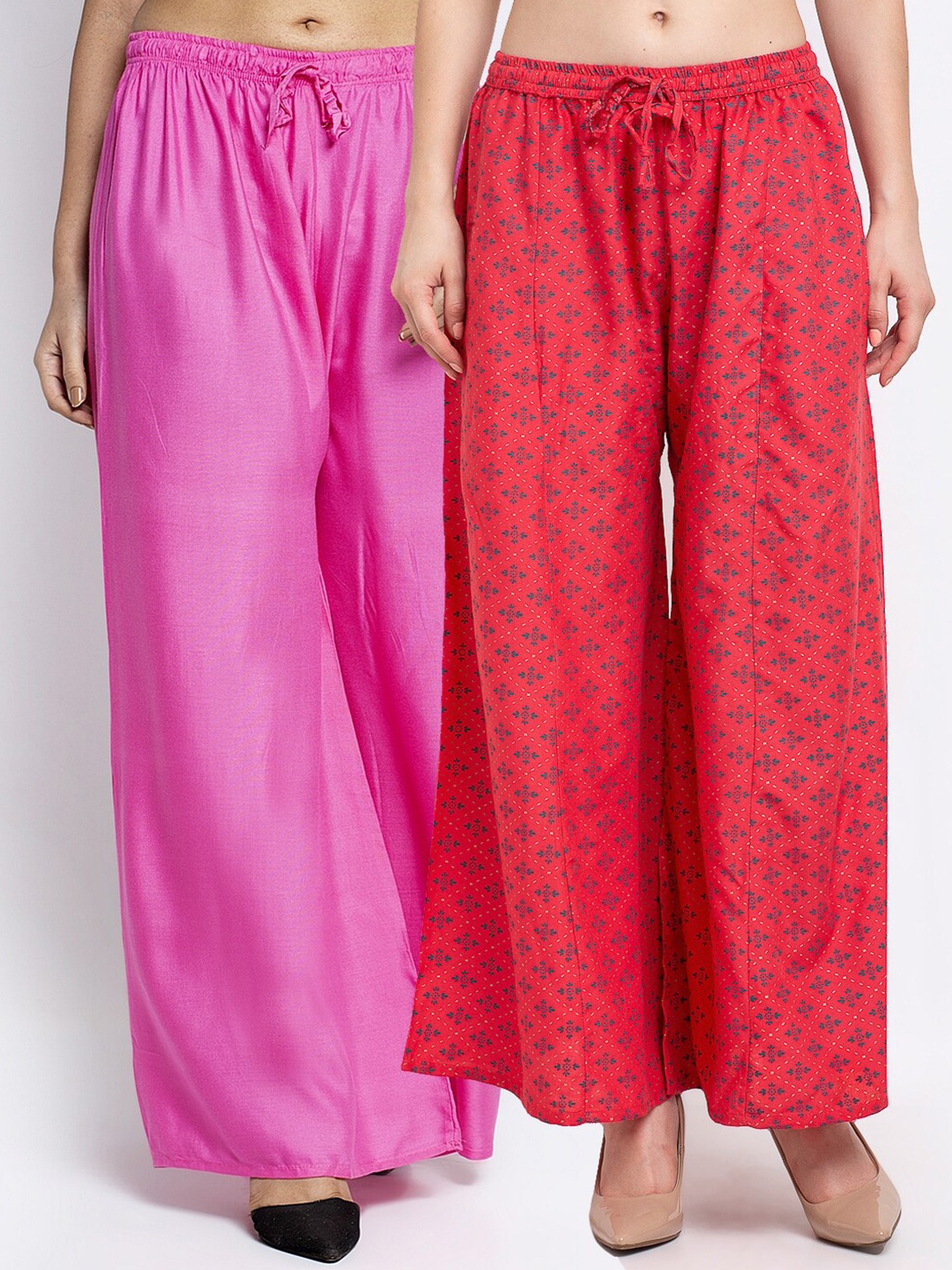 

Jinfo Women Pink & Peach-Coloured 2 Flared Knitted Ethnic Palazzos