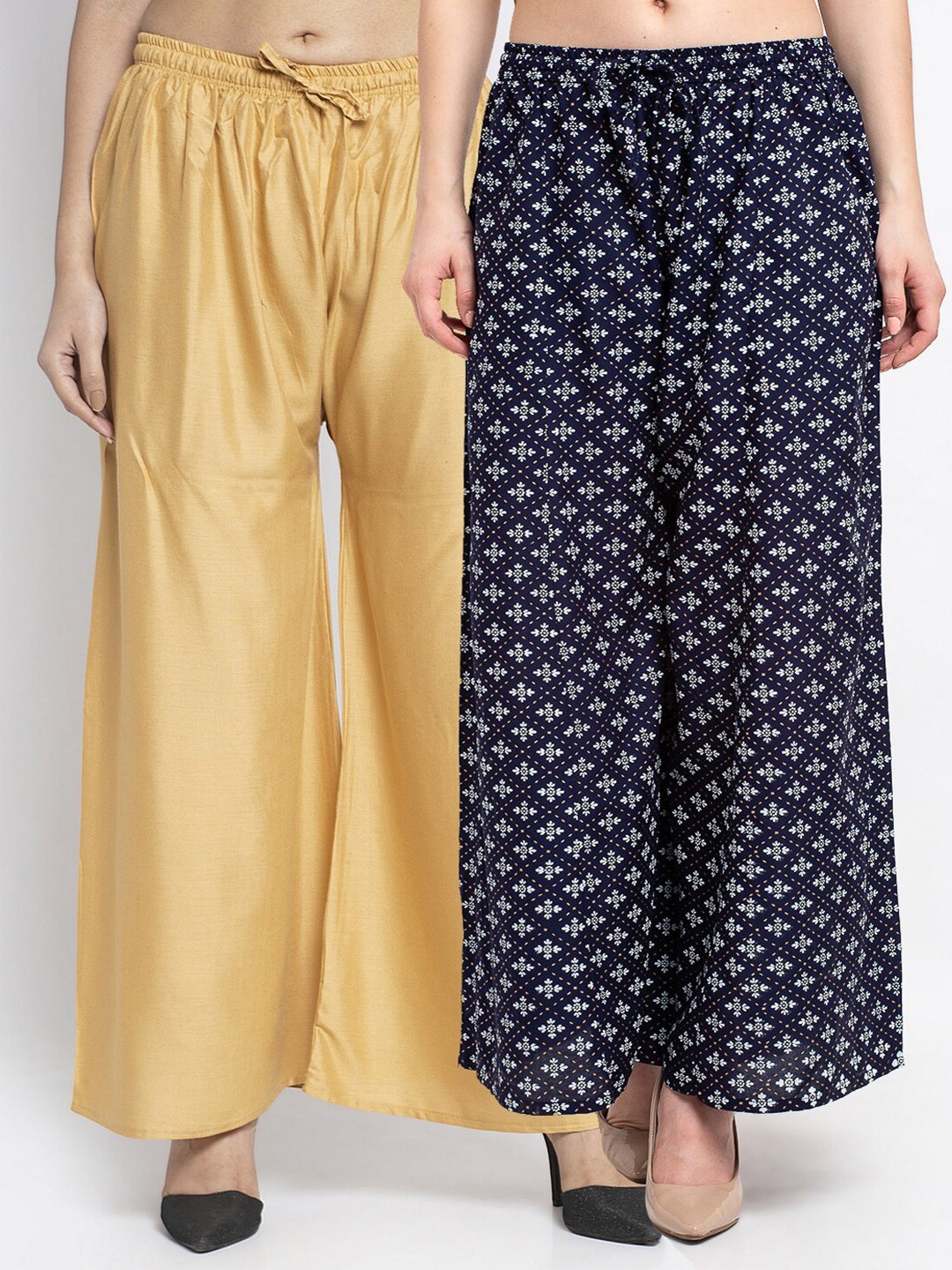 

Jinfo Women Set Of 2 Gold-Toned & Navy Blue Ethnic Motifs Printed Ethnic Palazzos