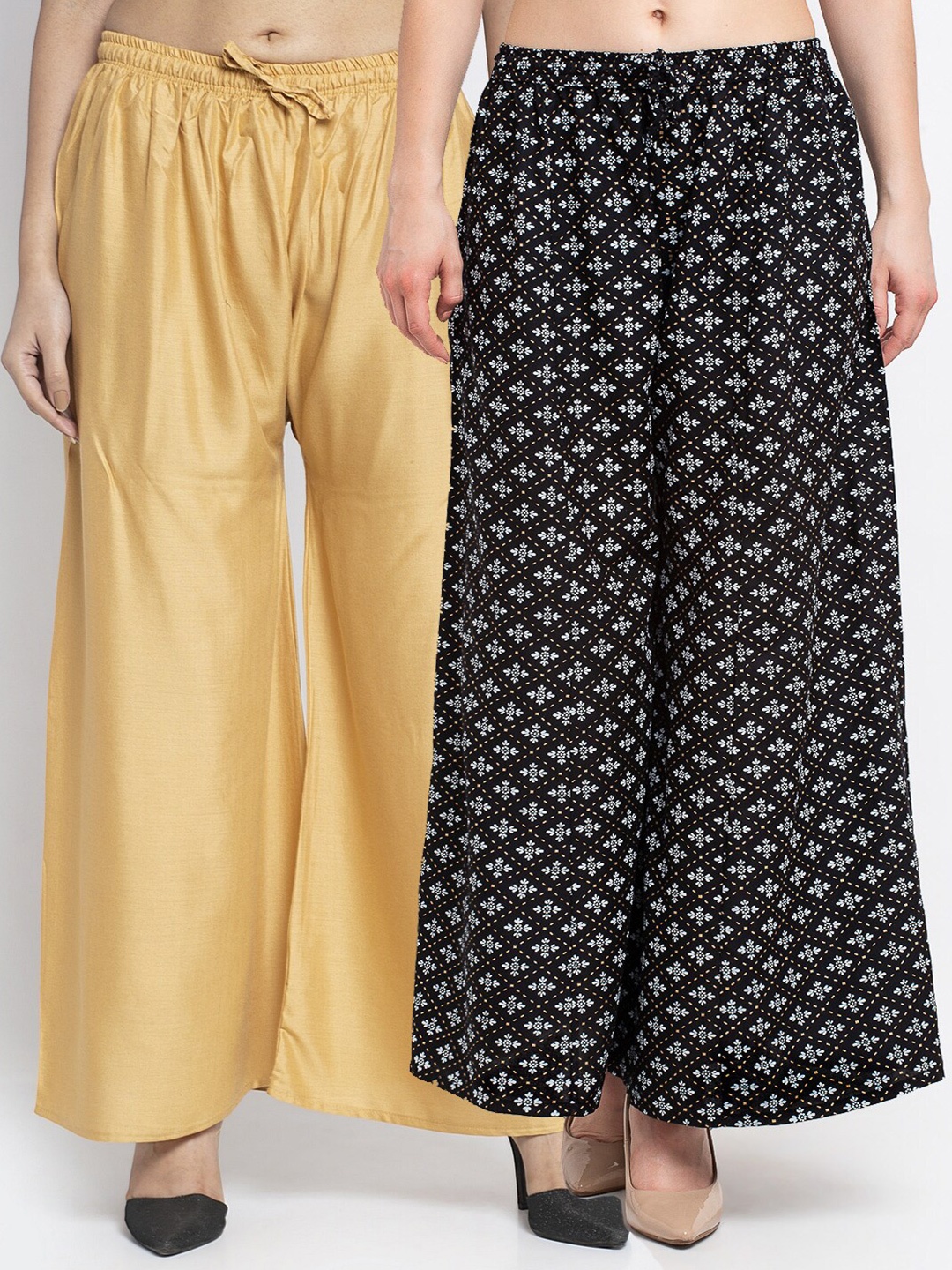 

Jinfo Women Pack of 2 Flared Ethnic Palazzos, Beige