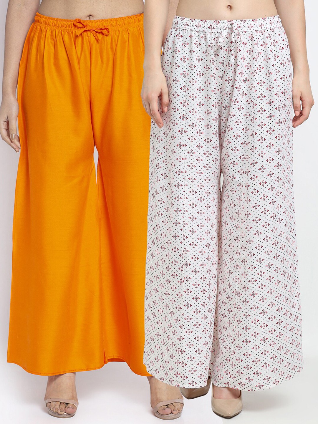 

Jinfo Women Set Of 2 Printed Flared Fit Palazzo, Orange