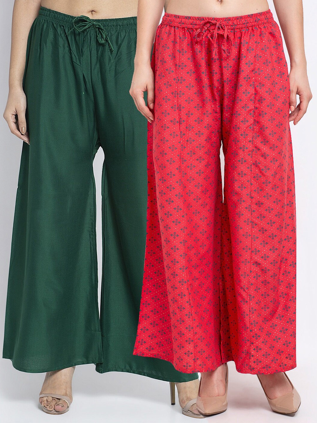 

Jinfo Women Green Set Of 2 Printed Flared Fit Palazzo