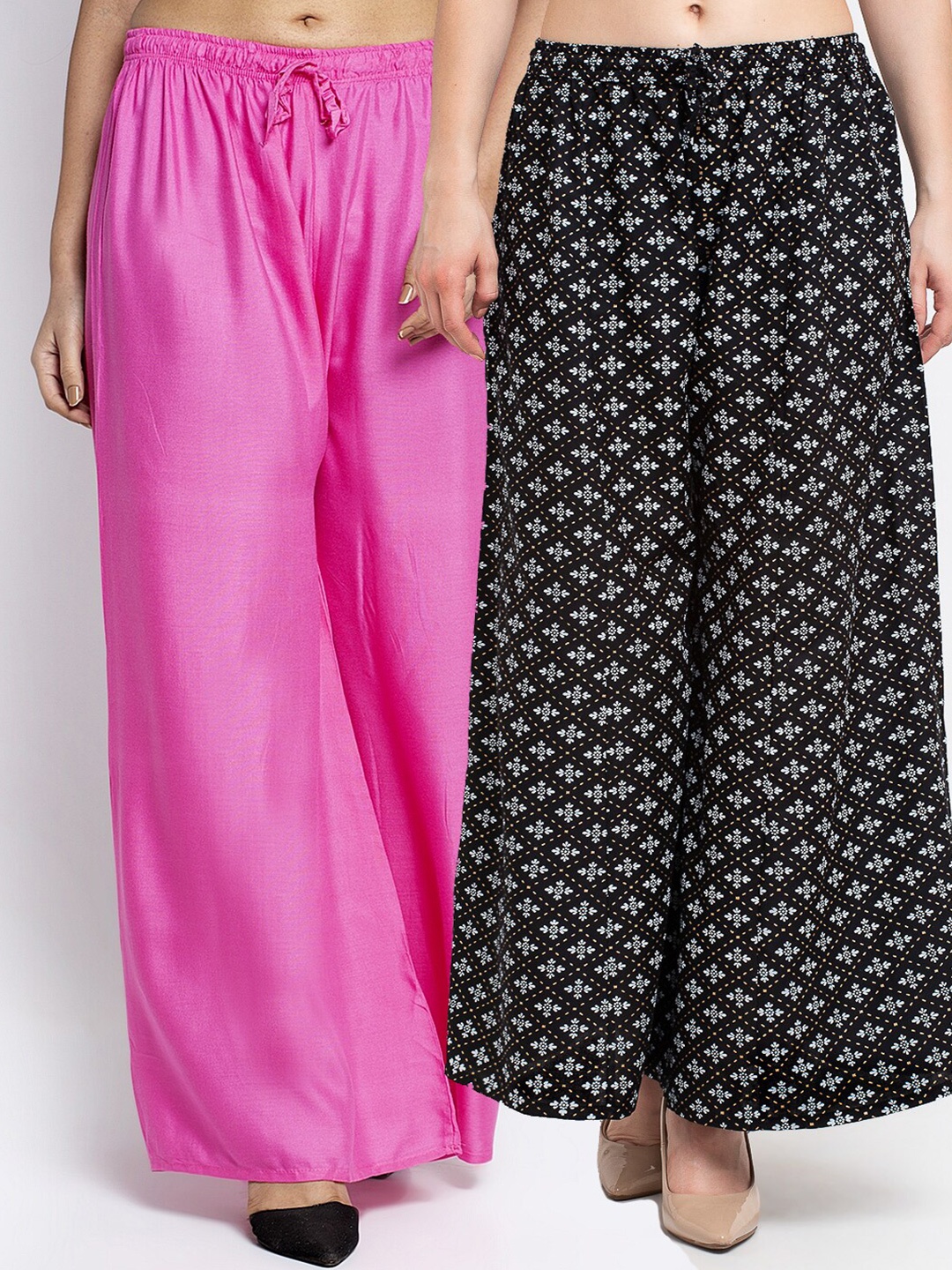 

Jinfo Women Pack of 2 Flared Ethnic Palazzos, Pink