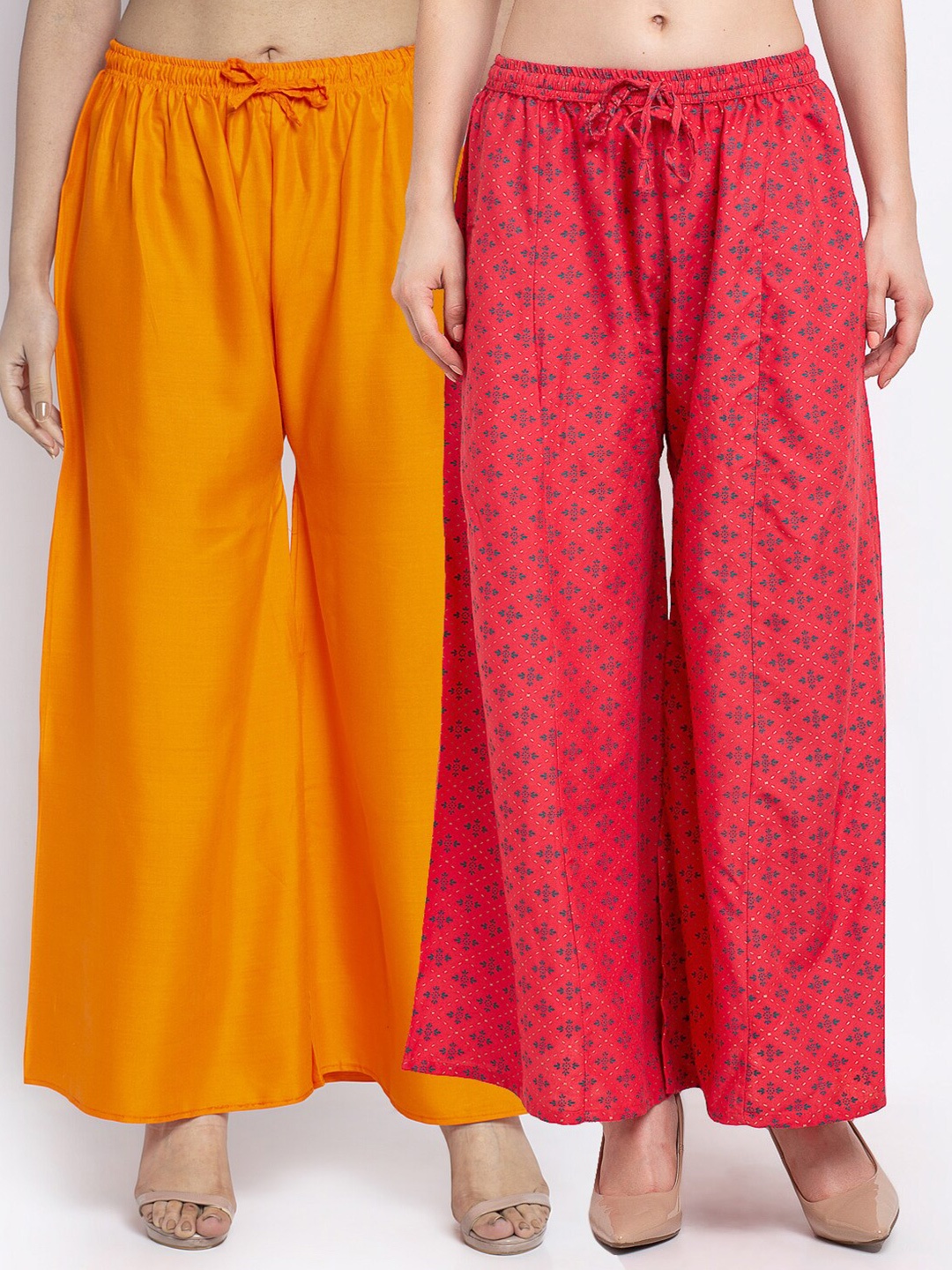 

Jinfo Women Pack of 2 Printed Flared Knitted Ethnic Palazzos, Orange