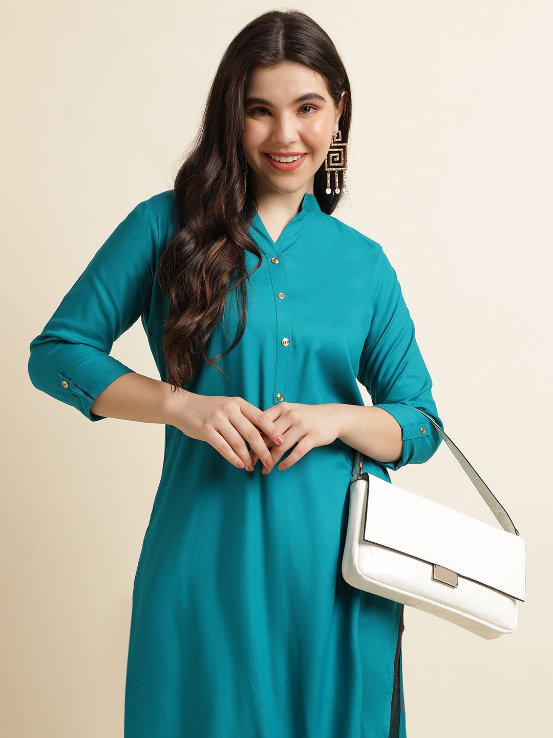 

Fabclub Women Turquoise Blue Pathani Kurta